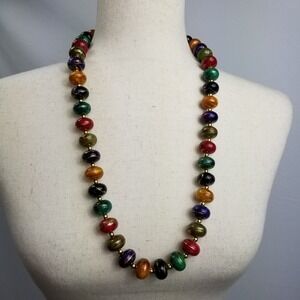 Necklace Red Green Blue Amber Gold Beads Baubles Lovely